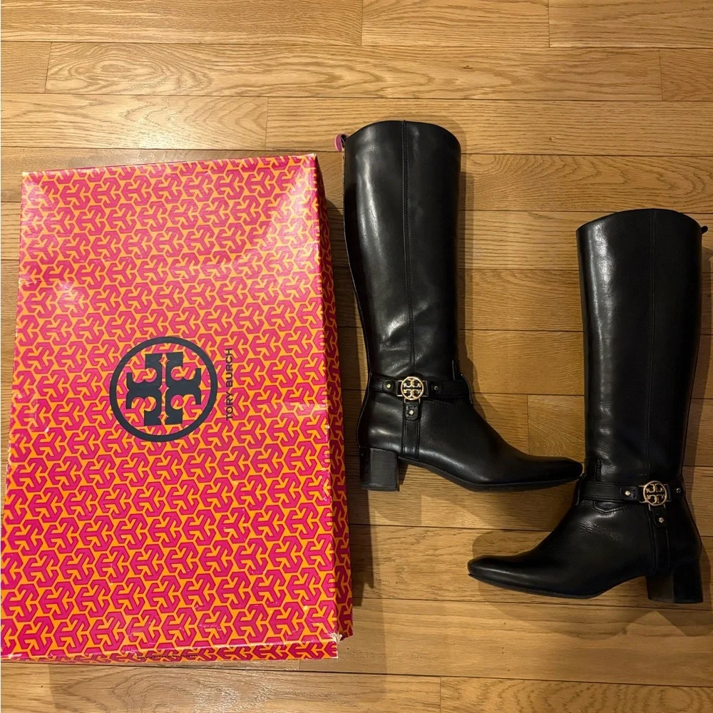 Tory Burch Black Leather Riding Boots